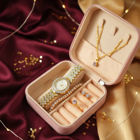 Luxury Women’s Gold Watch & Jewelry Gift Set – Elegant Crystal Design