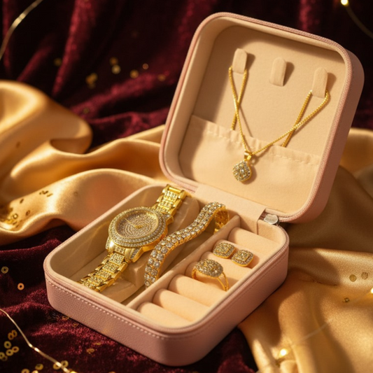 Luxury Gold-Plated Jewelry & Watch Set – Elegant & Sparkling
