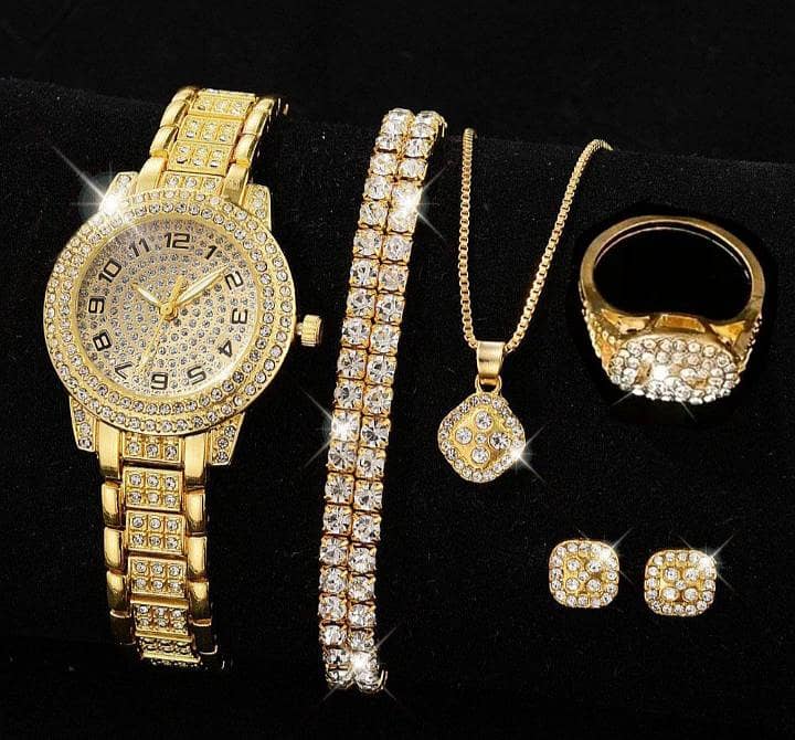Luxury Gold-Plated Jewelry & Watch Set – Elegant & Sparkling