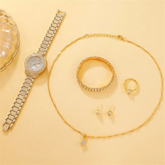 Luxury Gold-Plated Jewelry & Watch Set – Elegant & Sparkling