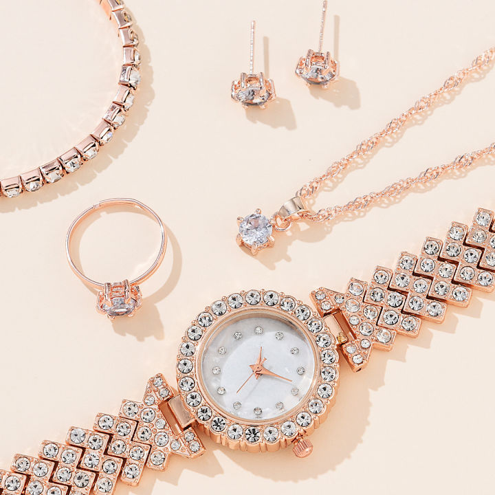 Elegant 6-Piece Rose Gold Diamond Jewelry Set