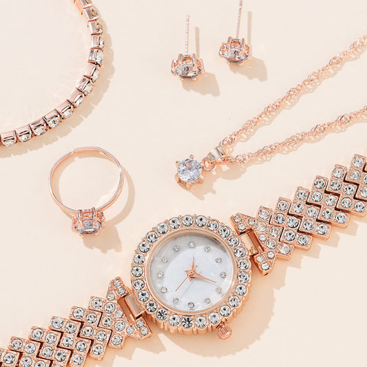 Elegant 6-Piece Rose Gold Diamond Jewelry Set