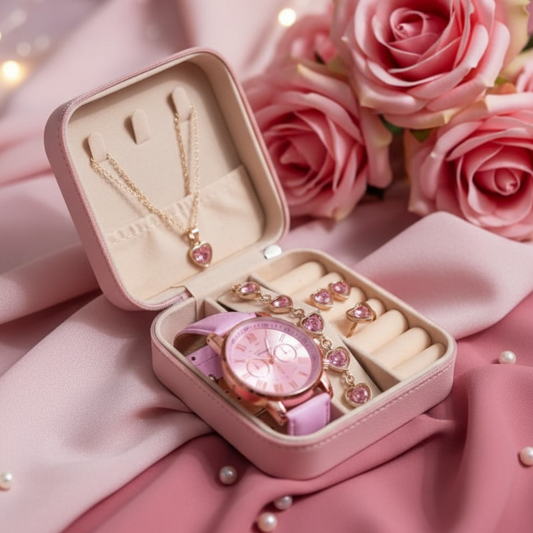 Elegant Women’s Jewelry & Watch Gift Set – pink Crystal Collection