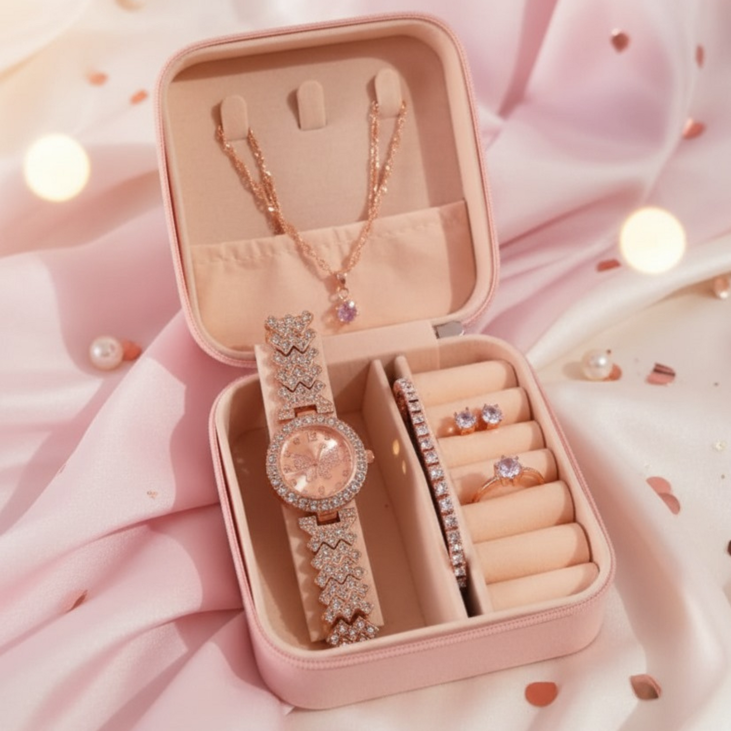 Elegant 6-Piece Rose Gold Diamond Jewelry Set