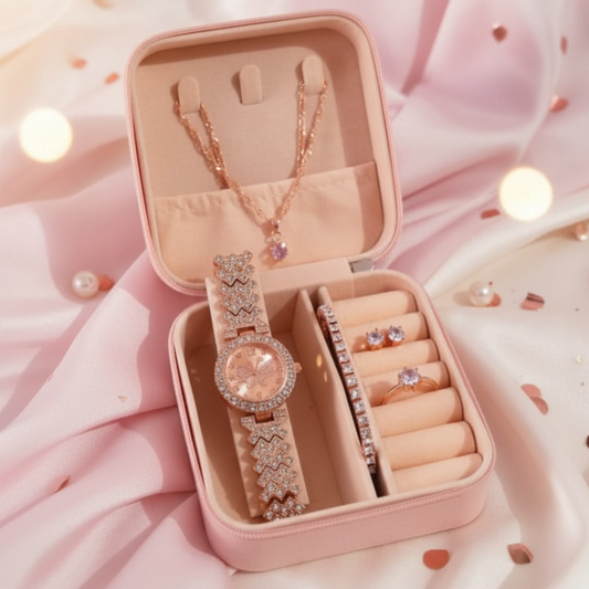 Elegant 6-Piece Rose Gold Diamond Jewelry Set