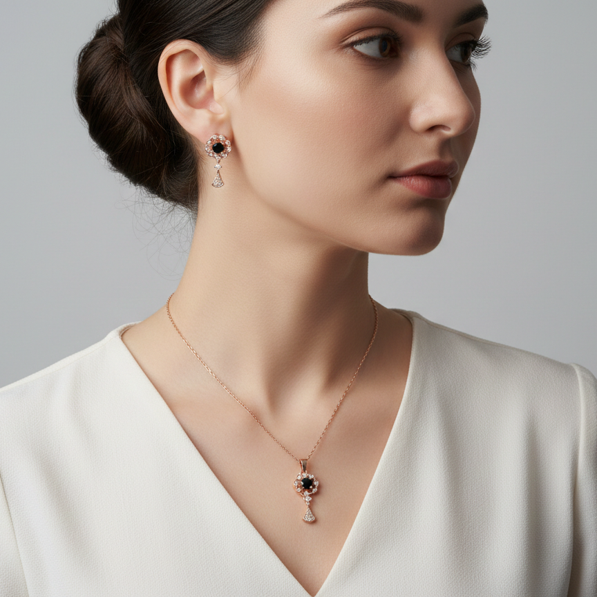 Midnight Bloom Rose Gold Jewelry Set