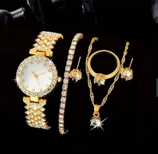 Luxury Women’s Gold Watch & Jewelry Gift Set – Elegant Crystal Design