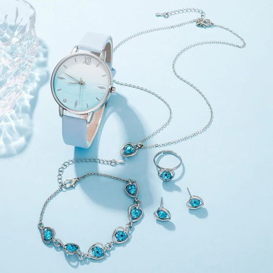 Elegant Women’s Jewelry & Watch Gift Set – Blue Crystal Collection