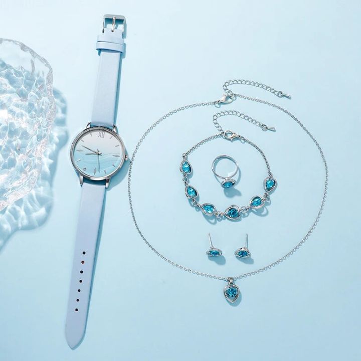 Elegant Women’s Jewelry & Watch Gift Set – Blue Crystal Collection