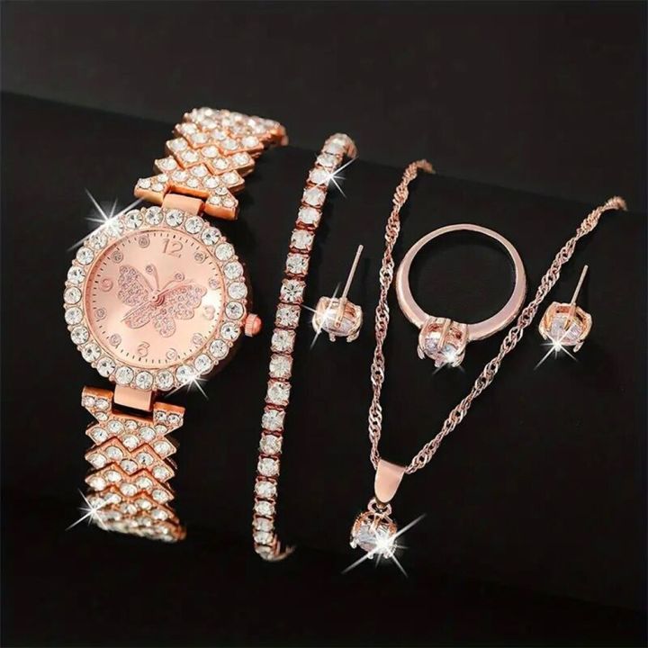 Elegant 6-Piece Rose Gold Diamond Jewelry Set