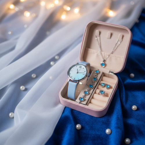 Elegant Women’s Jewelry & Watch Gift Set – Blue Crystal Collection