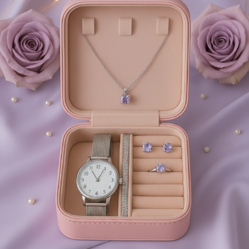 Elegant Silver Jewelry & Watch Set